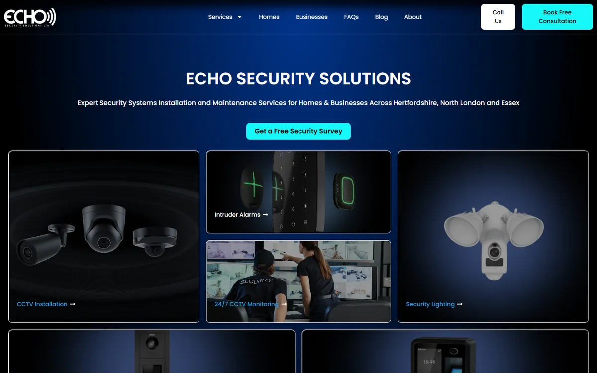 The Echo Security Solutions website, designed and built by OmniFound