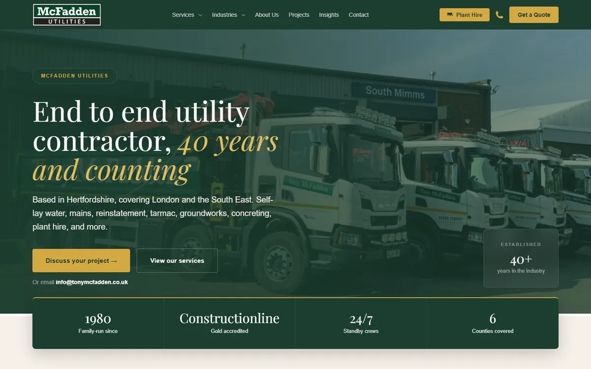 The McFadden Utilities website, designed and built by OmniFound