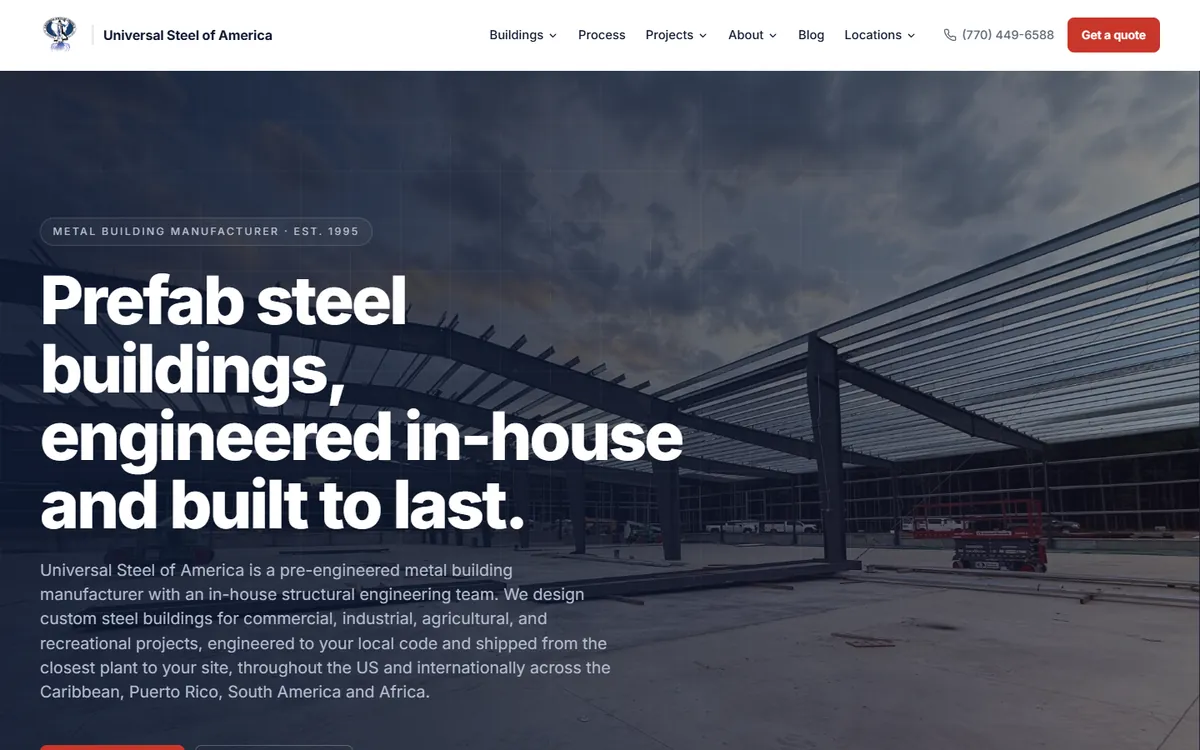 The Universal Steel of America website, designed and built by OmniFound