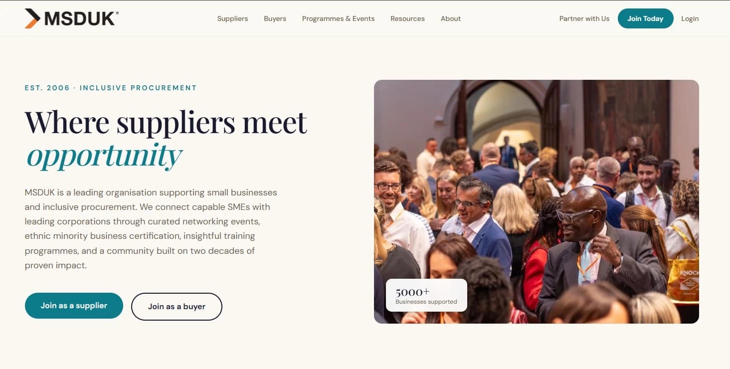 The new MSDUK website homepage, with supplier and buyer journeys front and centre