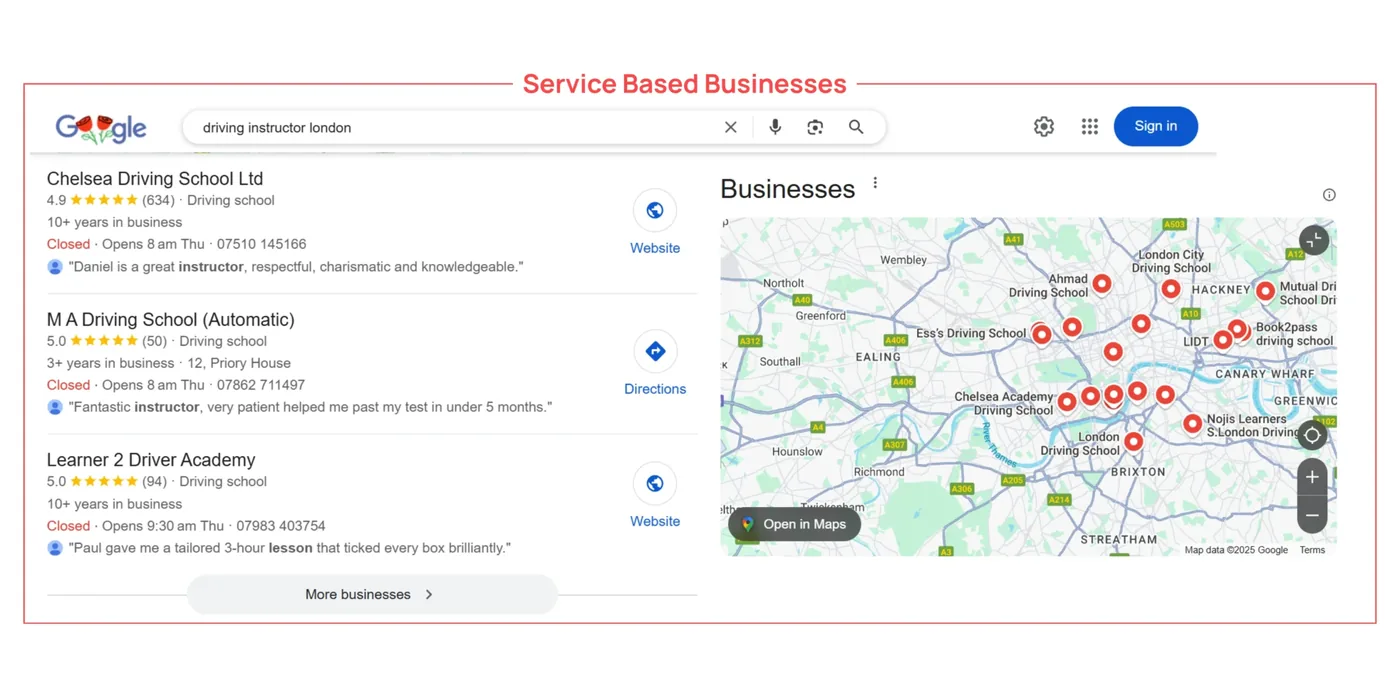 service based businesses google maps
